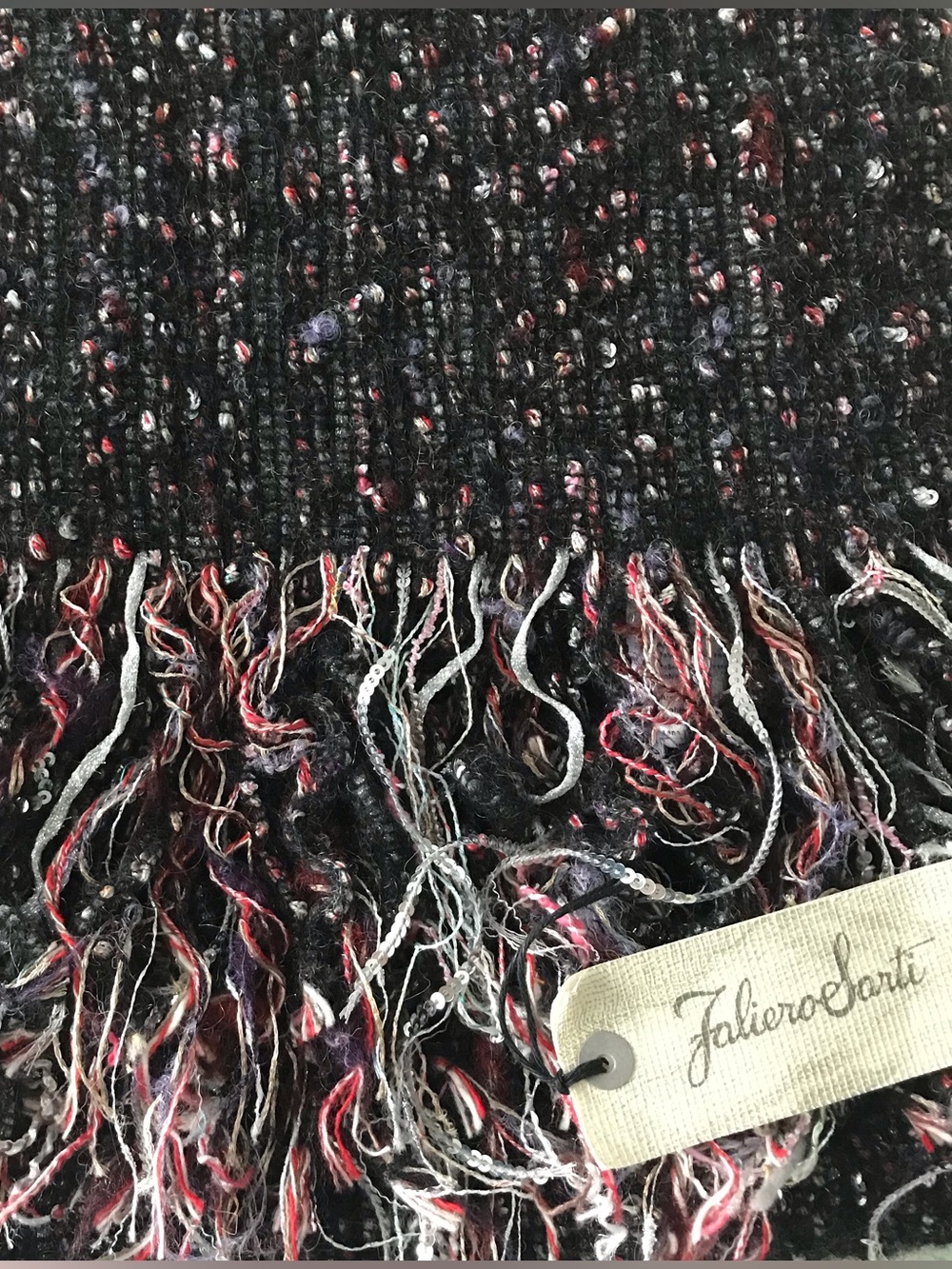 FALIERO SARTI Black Multi-Color Fringe Scarf